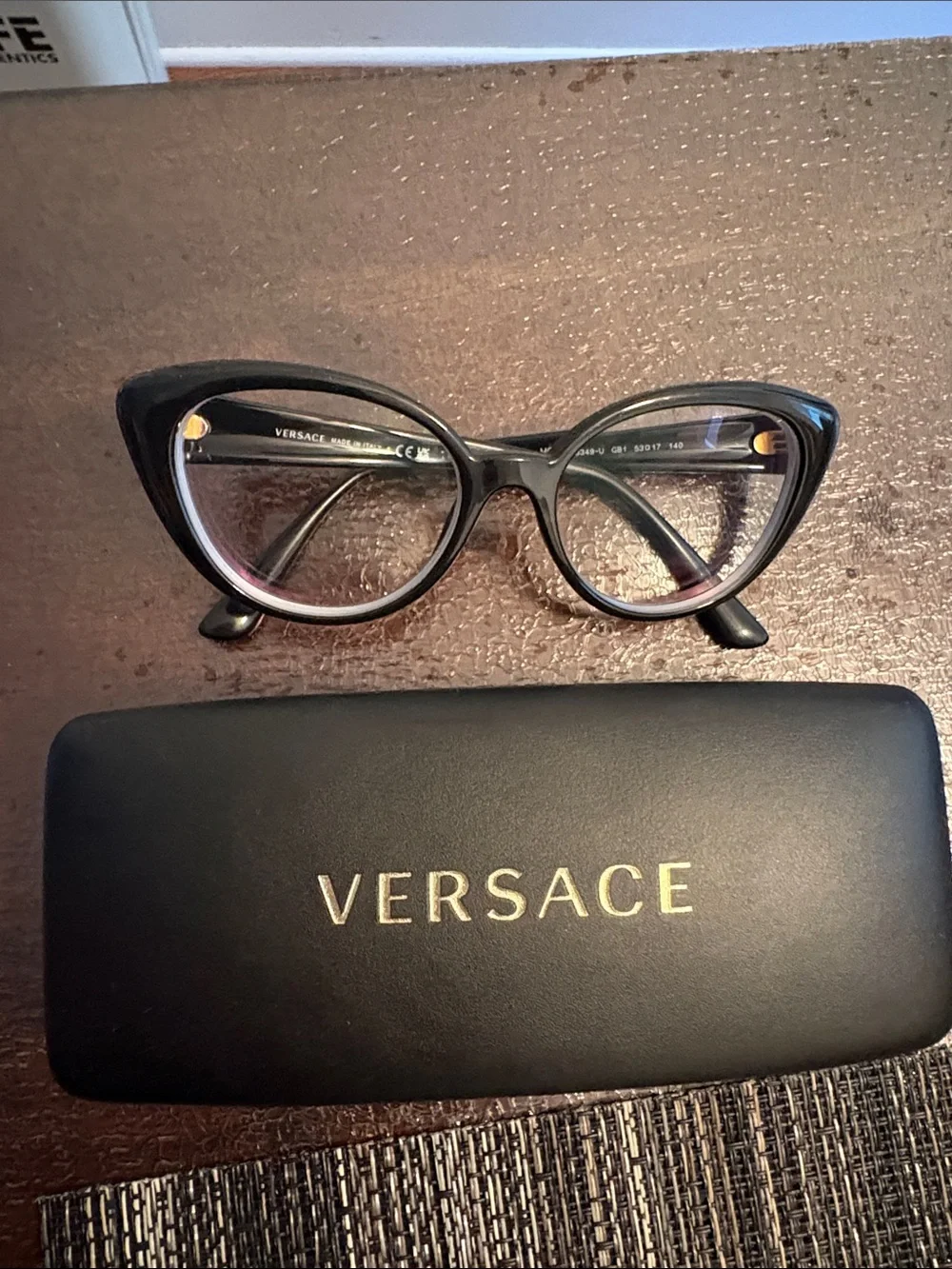 Versace Black Cat-Eye Optical Glasses with Gold Accents